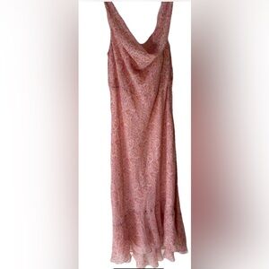 Ann Taylor Pink Paisley Silk Dress Cowl Neck Fully Lined Sz 10 romantic pastel